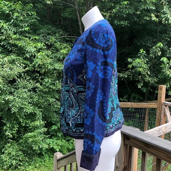 Symmetrical paisley front blue/green jewel tone jacket size 8P - Picture 5 of 6